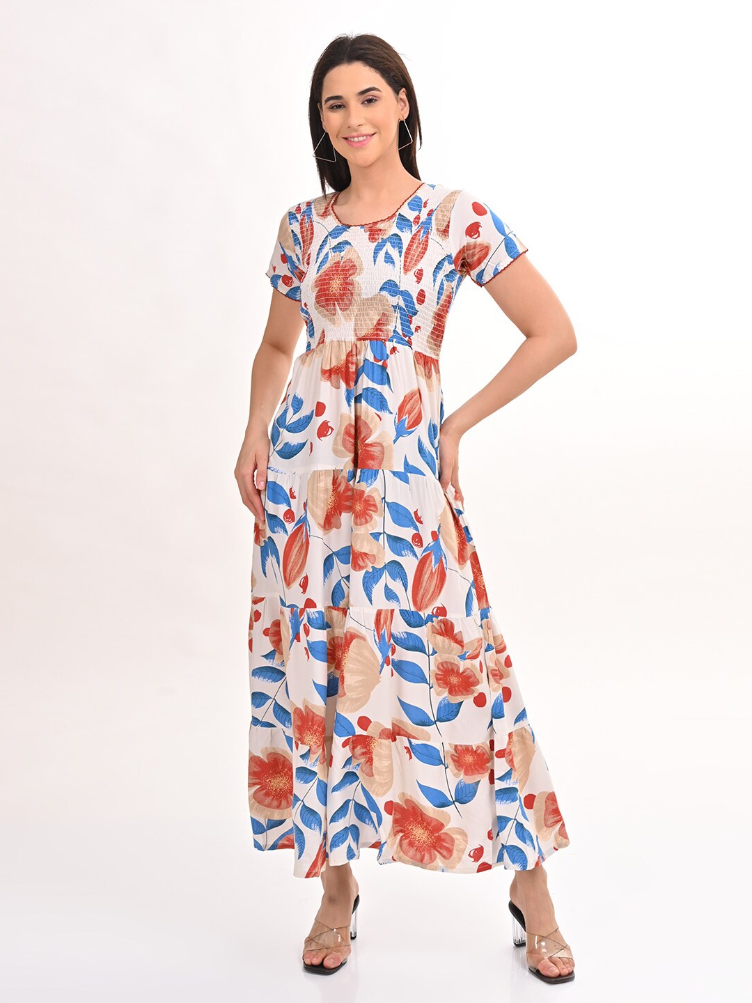 

GOLDSTROMS Printed A-Line Maxi Ethnic Dress, Peach