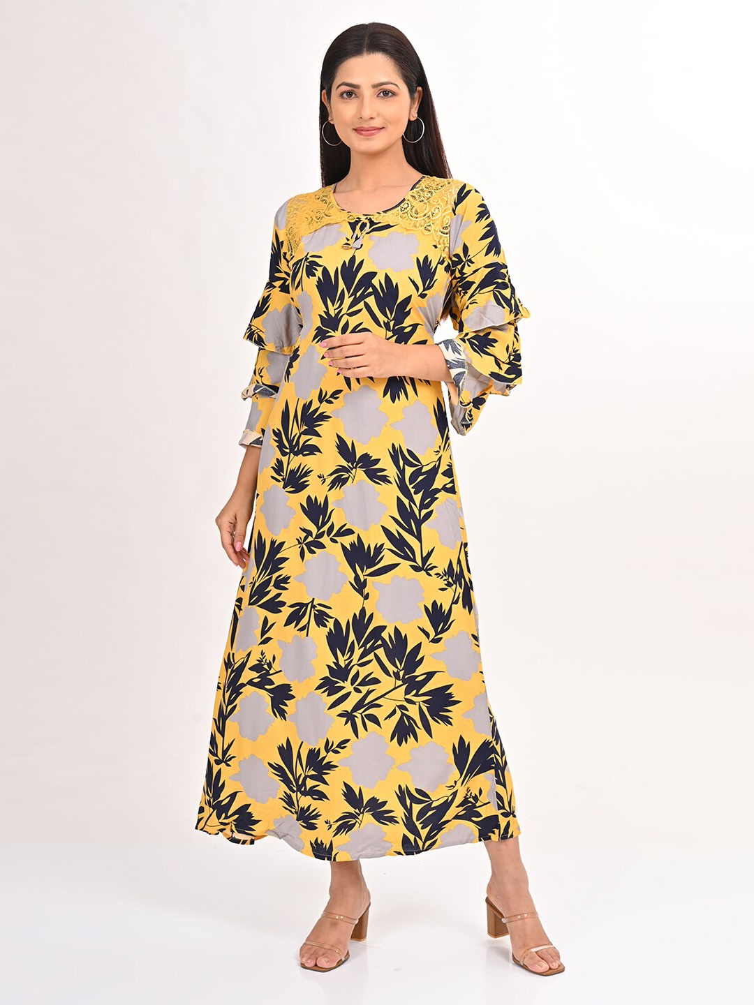 

GOLDSTROMS Printed A-Line Maxi Dress, Yellow