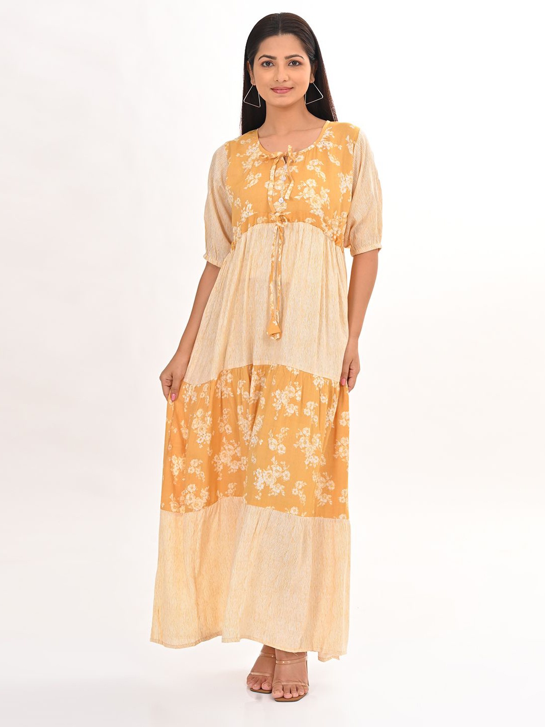

GOLDSTROMS Women Printed Fit & Flare Maxi Ethnic Dress, Yellow