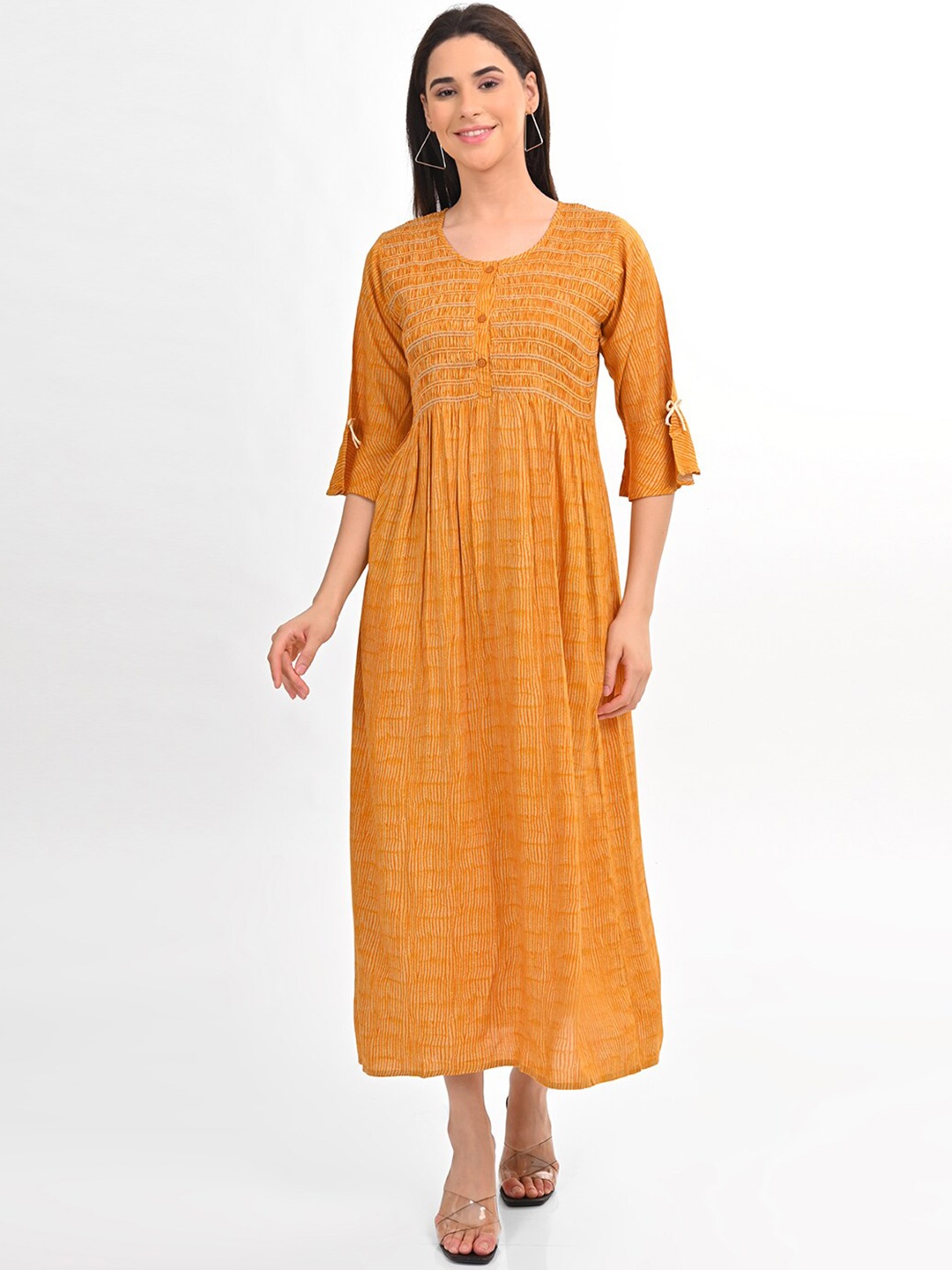 

GOLDSTROMS Printed A-Line Maxi Ethnic Dress, Mustard