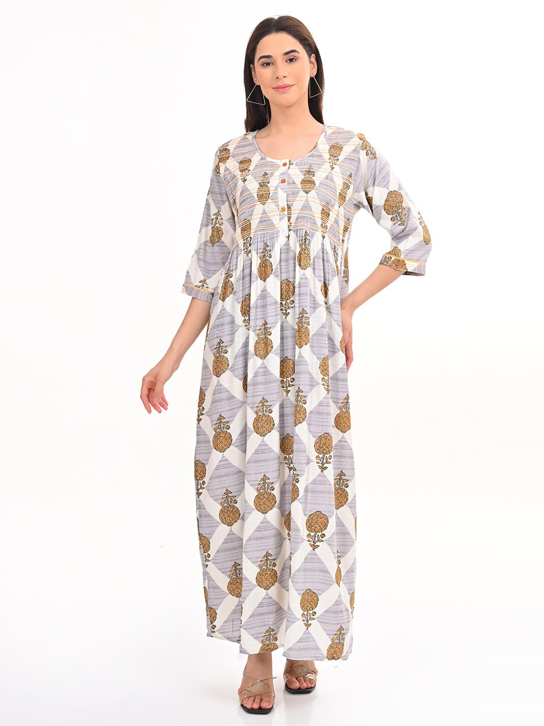 

GOLDSTROMS Printed Smocking Maxi Ethnic Dress, Yellow