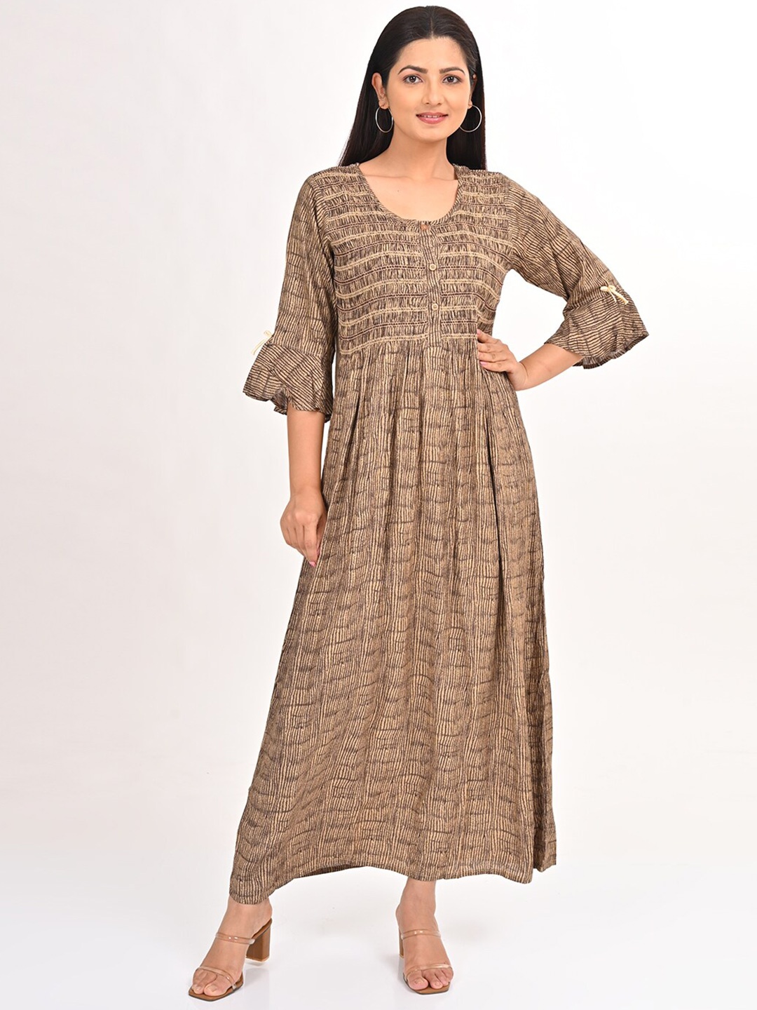 

GOLDSTROMS Abstract Printed A-Line Maxi Ethnic Dress, Coffee brown