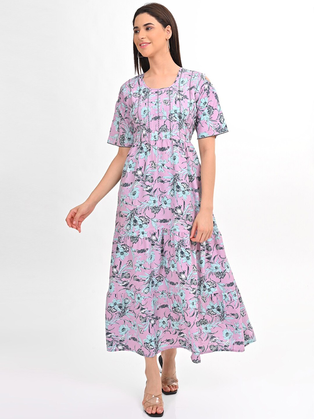

GOLDSTROMS Women Printed A-Line Maxi Ethnic Dress, Pink