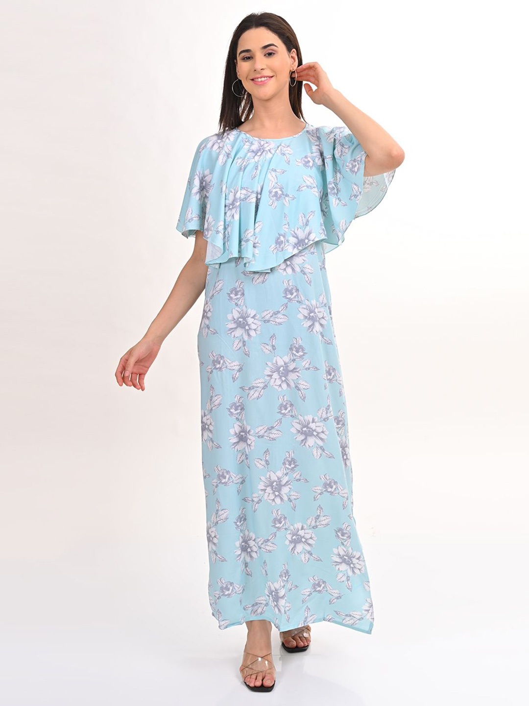 

GOLDSTROMS Floral Printed 2 In 1 A-Line Maxi Dress, Blue