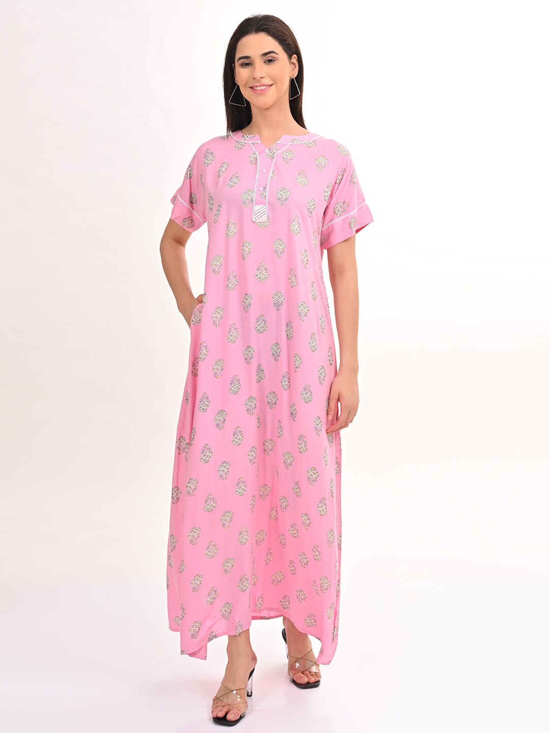 

GOLDSTROMS Women Printed A-Line Maxi Ethnic Dress, Pink