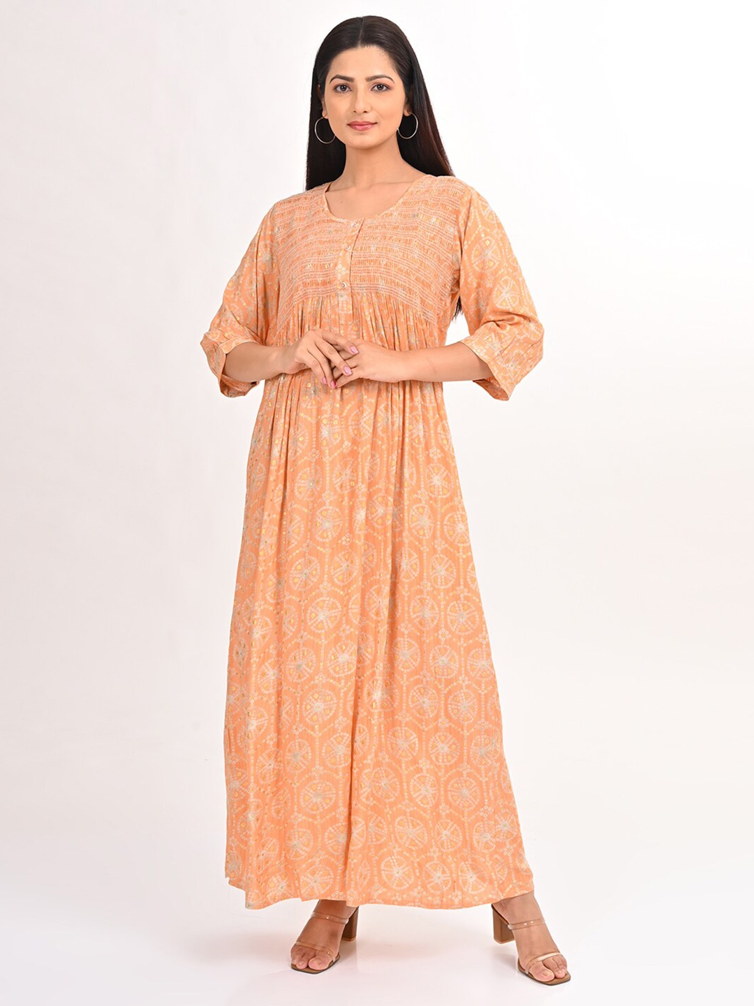 

GOLDSTROMS Printed A-Line Maxi Dress, Orange