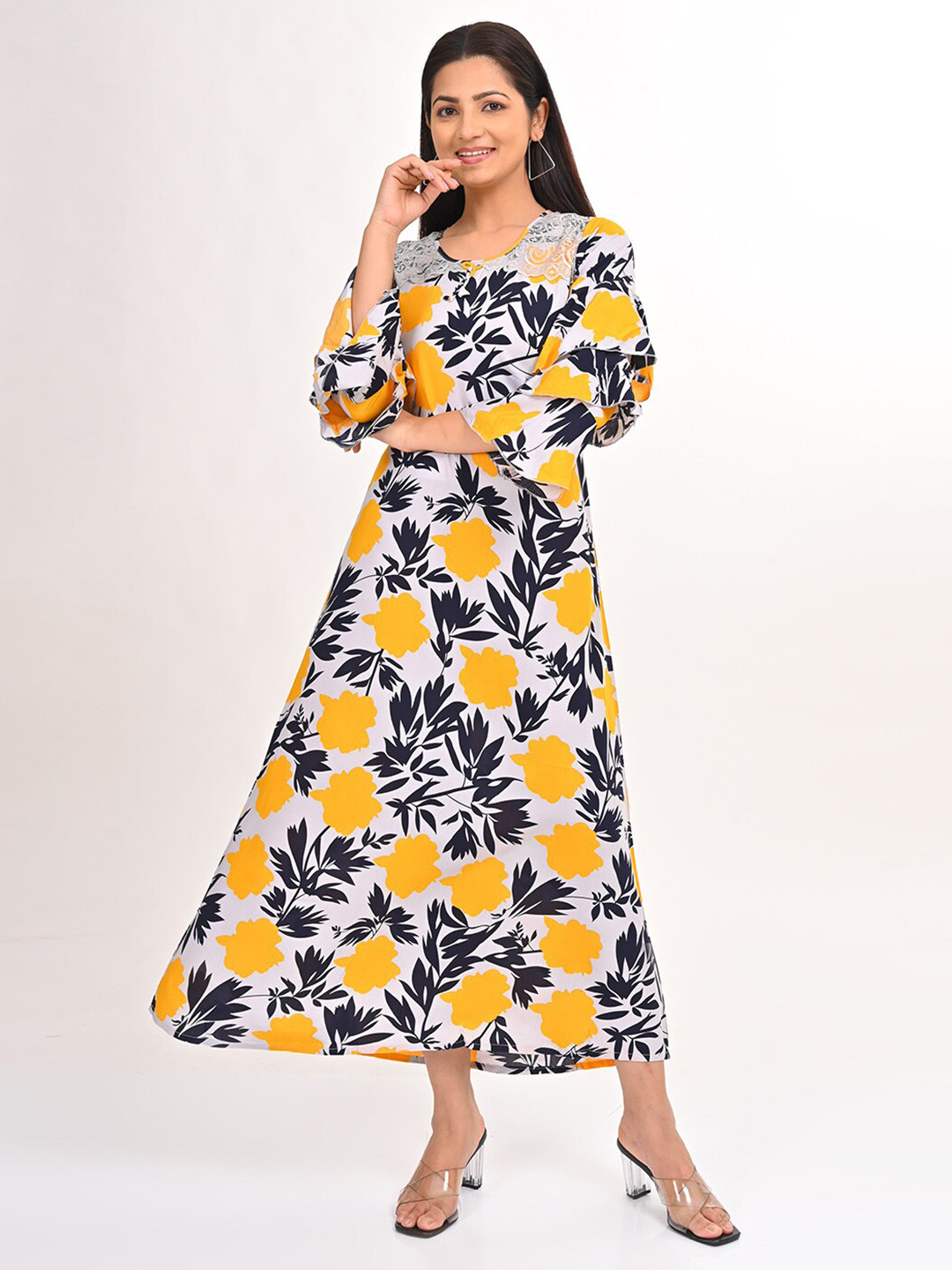 

GOLDSTROMS Floral Print A-Line Maxi Dress, Yellow