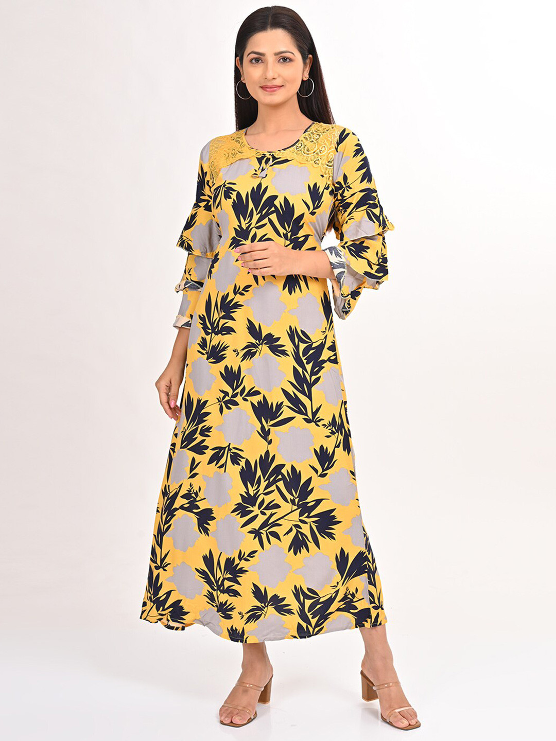 

GOLDSTROMS Floral Print A-Line Maxi Dress, Yellow