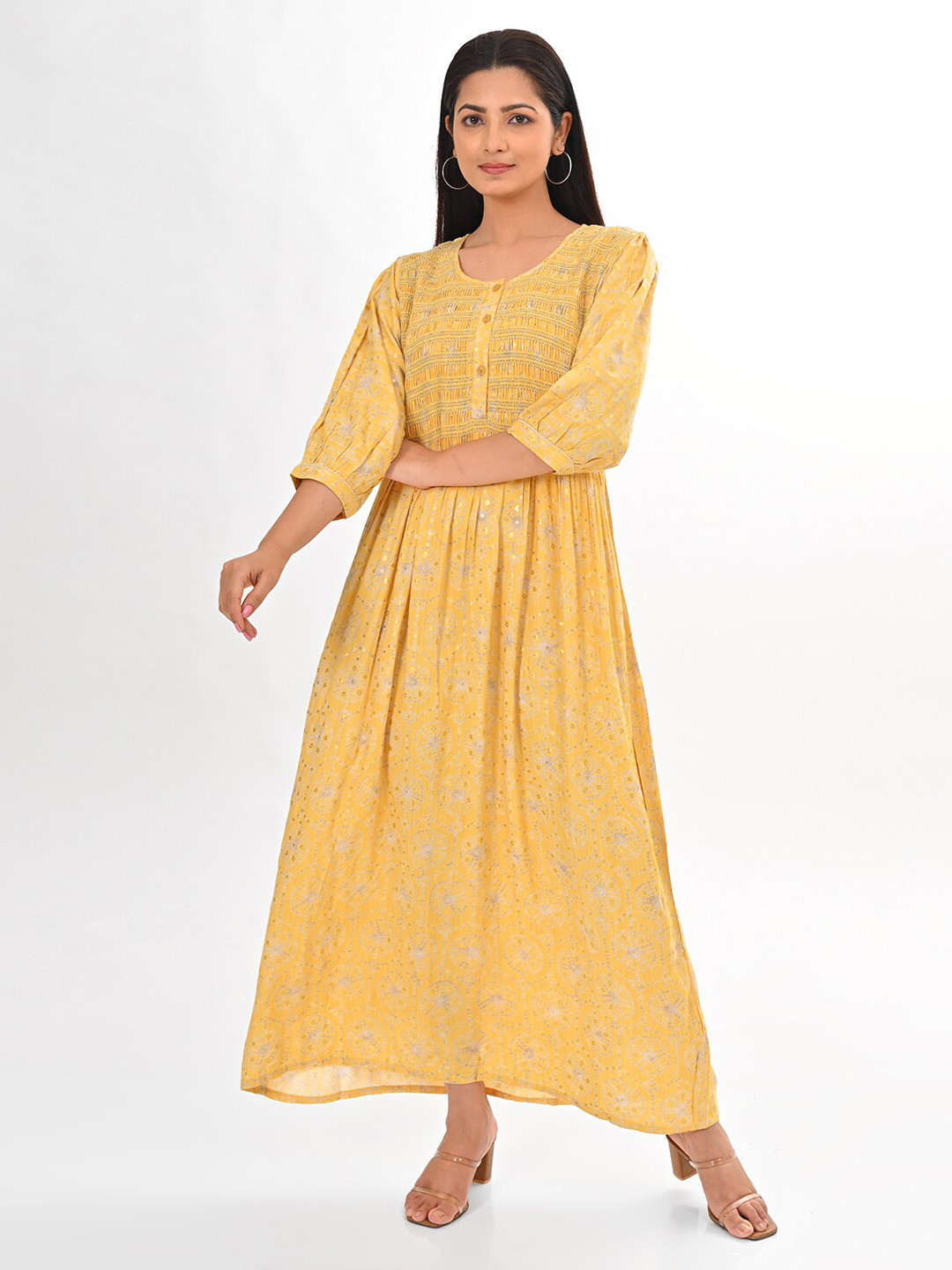 

GOLDSTROMS Printed Flared Smoking Maxi Dress, Yellow