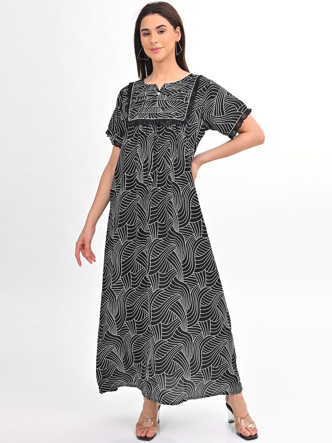 

GOLDSTROMS Printed Pleated A-Line Ethnic Dress, Black