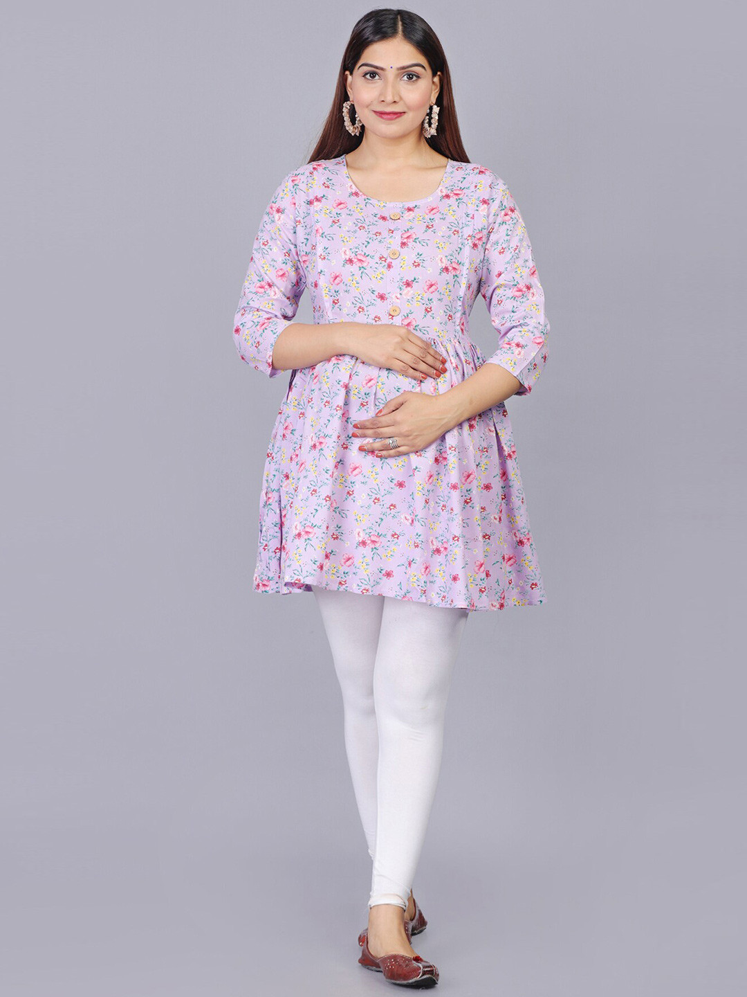 

Light Daisy Women Floral Print Scoop Neck Maternity Top, Pink