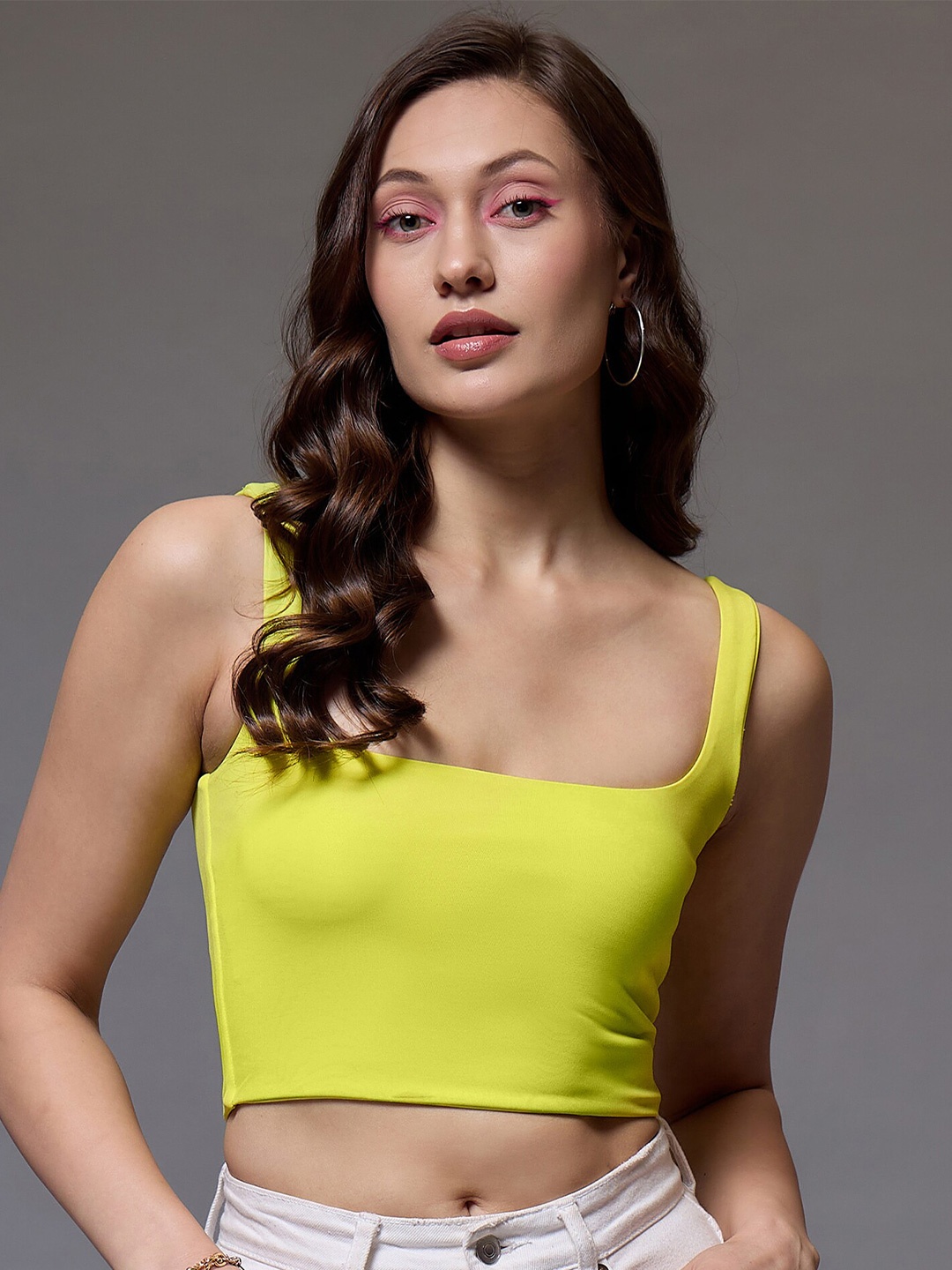 

STYLECAST X KASSUALLY Women Square Neck Solid Crop Top, Yellow