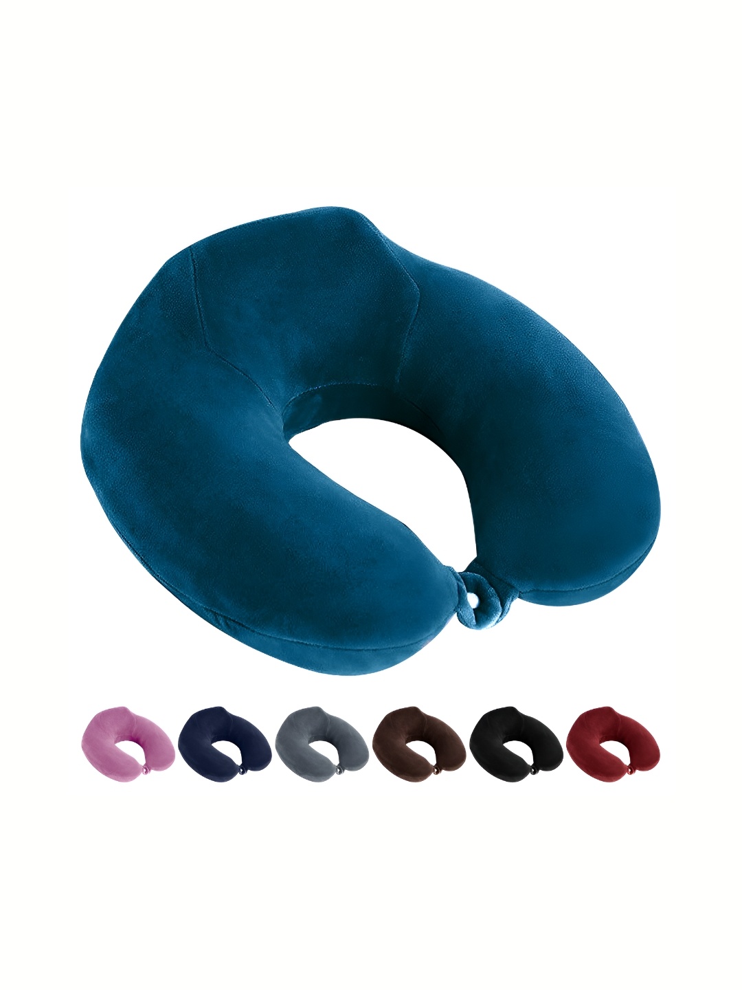 

BILLEBON Blue Memory Foam Filled Faux Velvet Breathable Travel Pillow