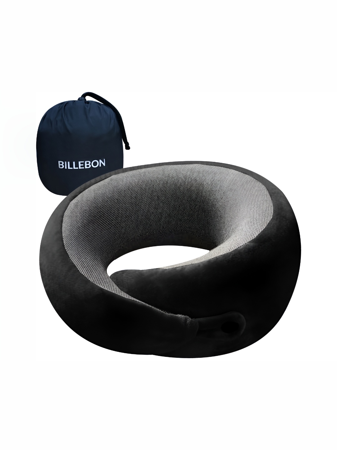 

BILLEBON Black Memory Foam Filled Faux Velvet Breathable Travel Pillow