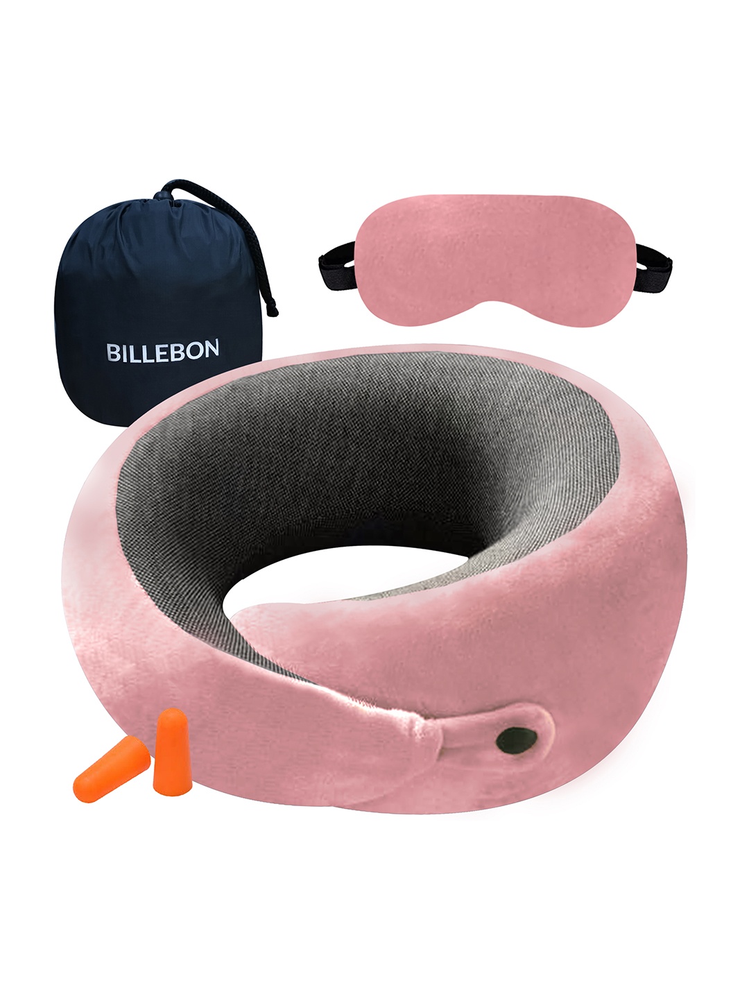 

BILLEBON Pink Memory Foam Filled Faux Velvet Breathable Travel Pillow