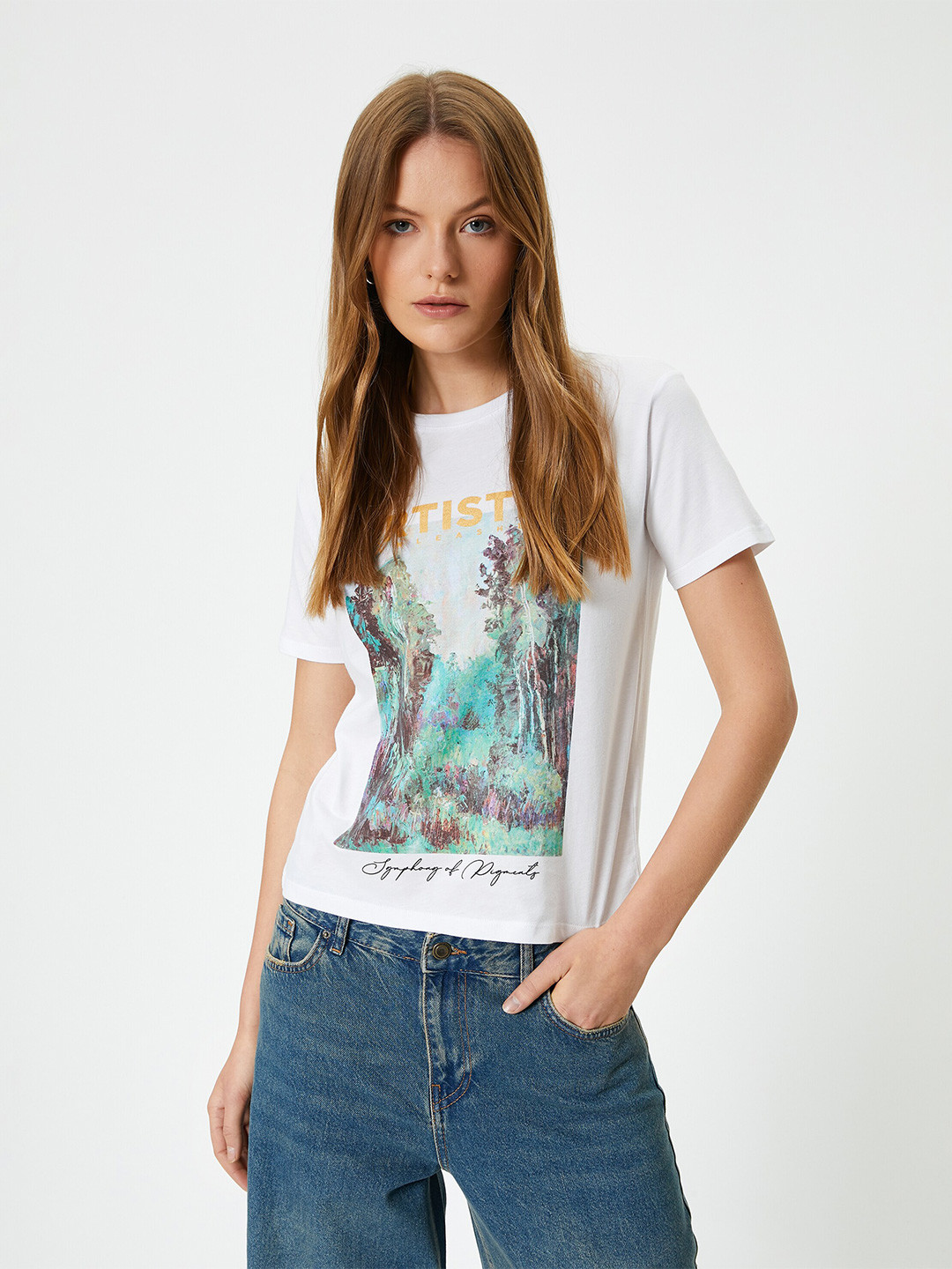 

Koton Women Printed Round Neck T-shirt, White