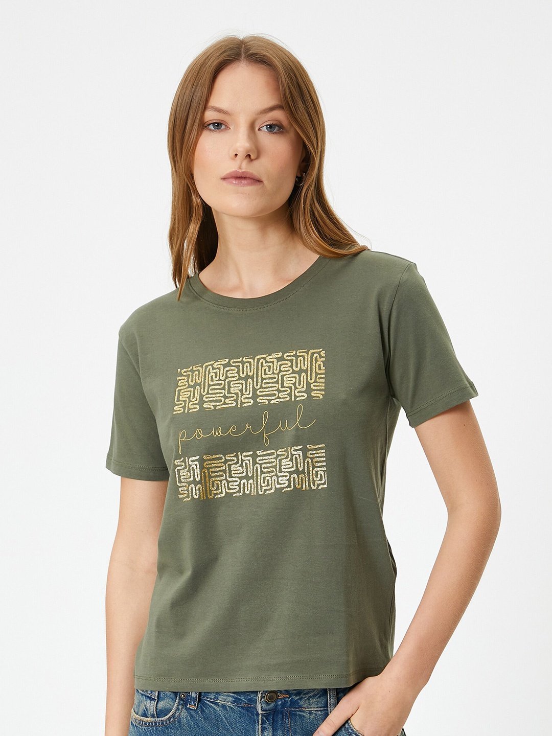 

Koton Women Printed Regular Sleeves T-shirt, Green