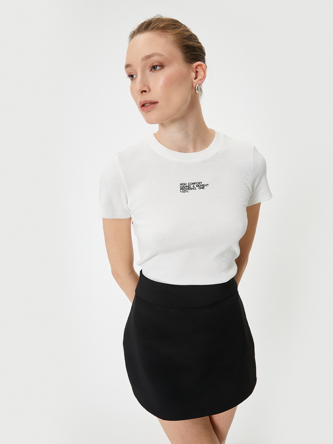 

Koton Women Printed Round Neck T-shirt, White