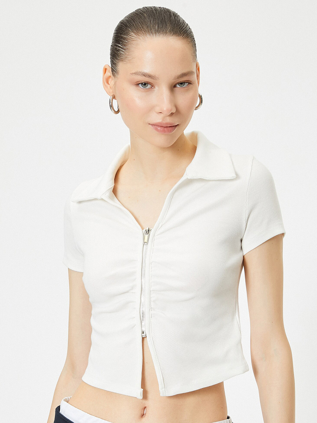 

Koton Women Solid V-Neck Slim Fit Cotton T-shirt, White