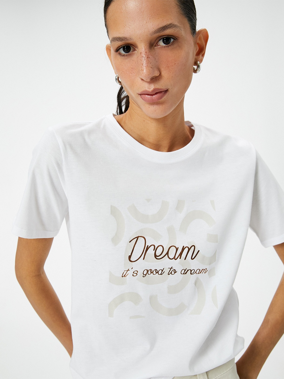 

Koton Women Typography Printed Round Neck Cotton T-shirt, White