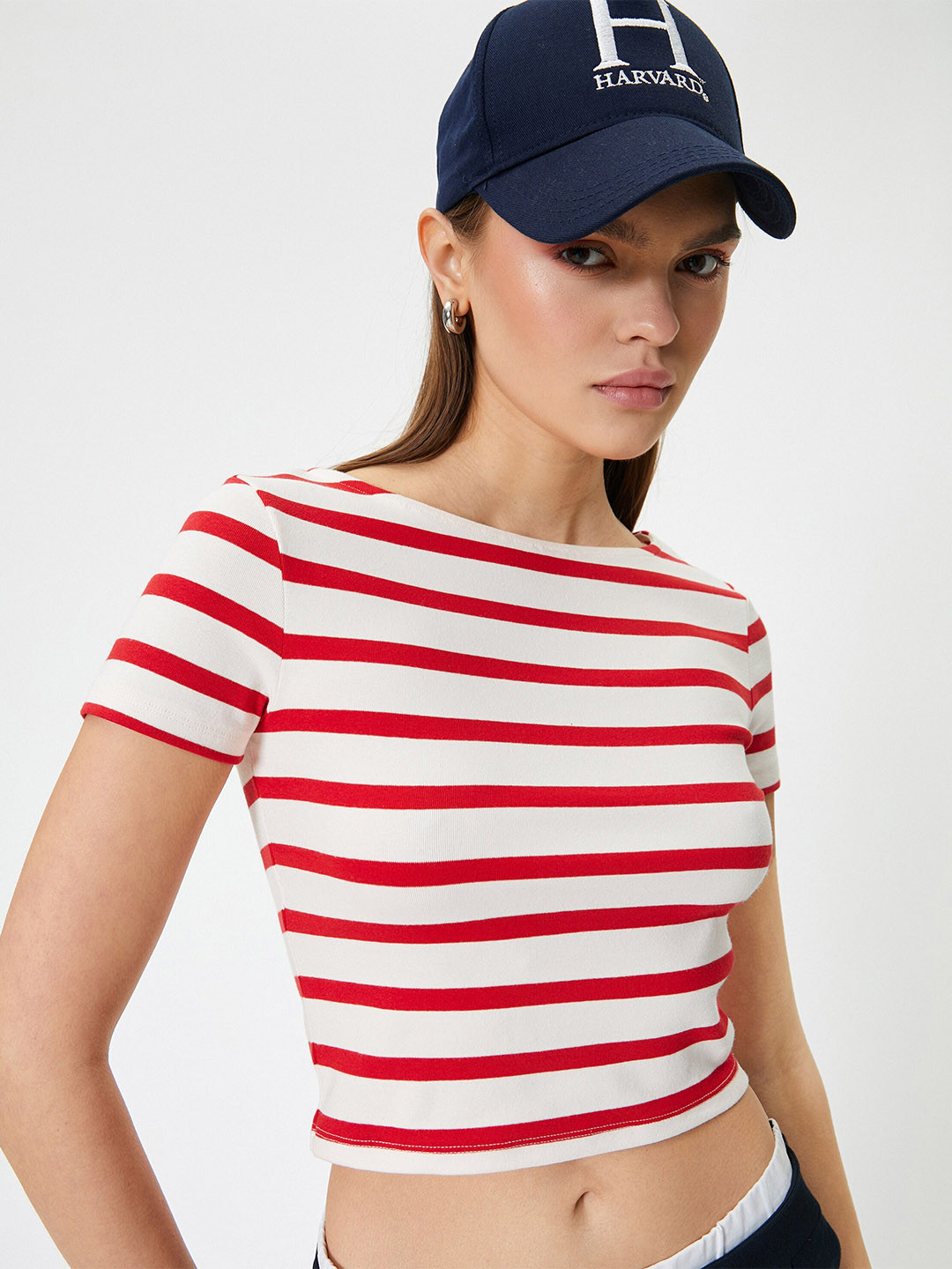 

Koton Women Striped Slim Fit Cotton T-shirt, White