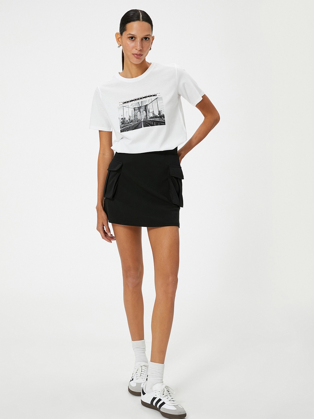 

Koton Women Brooklyn Bridge Printed Round Neck Cotton T-shirt, White