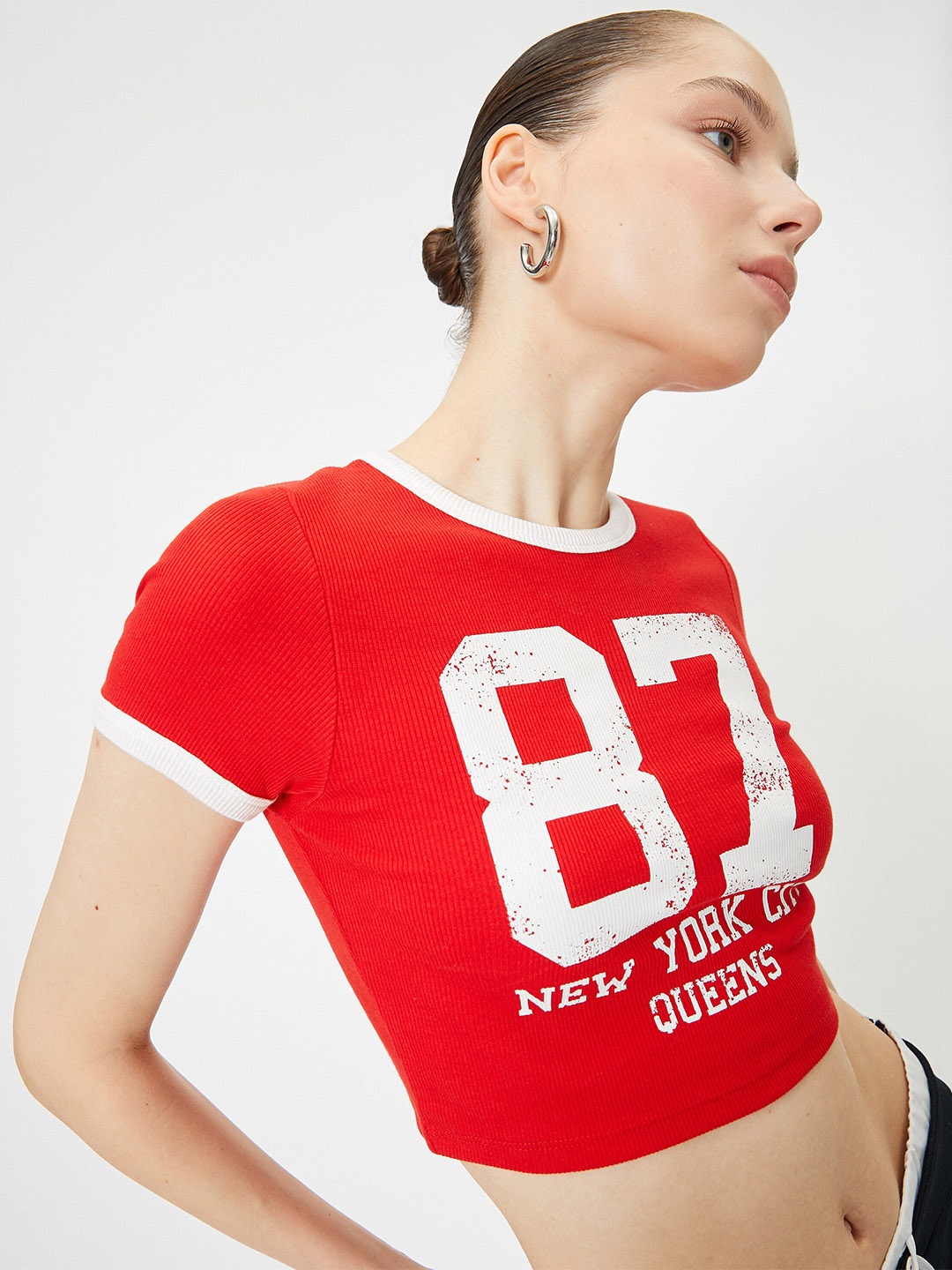 

Koton Women Printed Round Neck Cotton T-shirt, Red