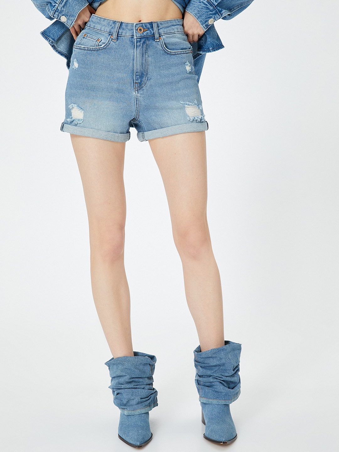 

Koton Women High-Rise Relaxed Fit Cotton Denim Shorts, Blue
