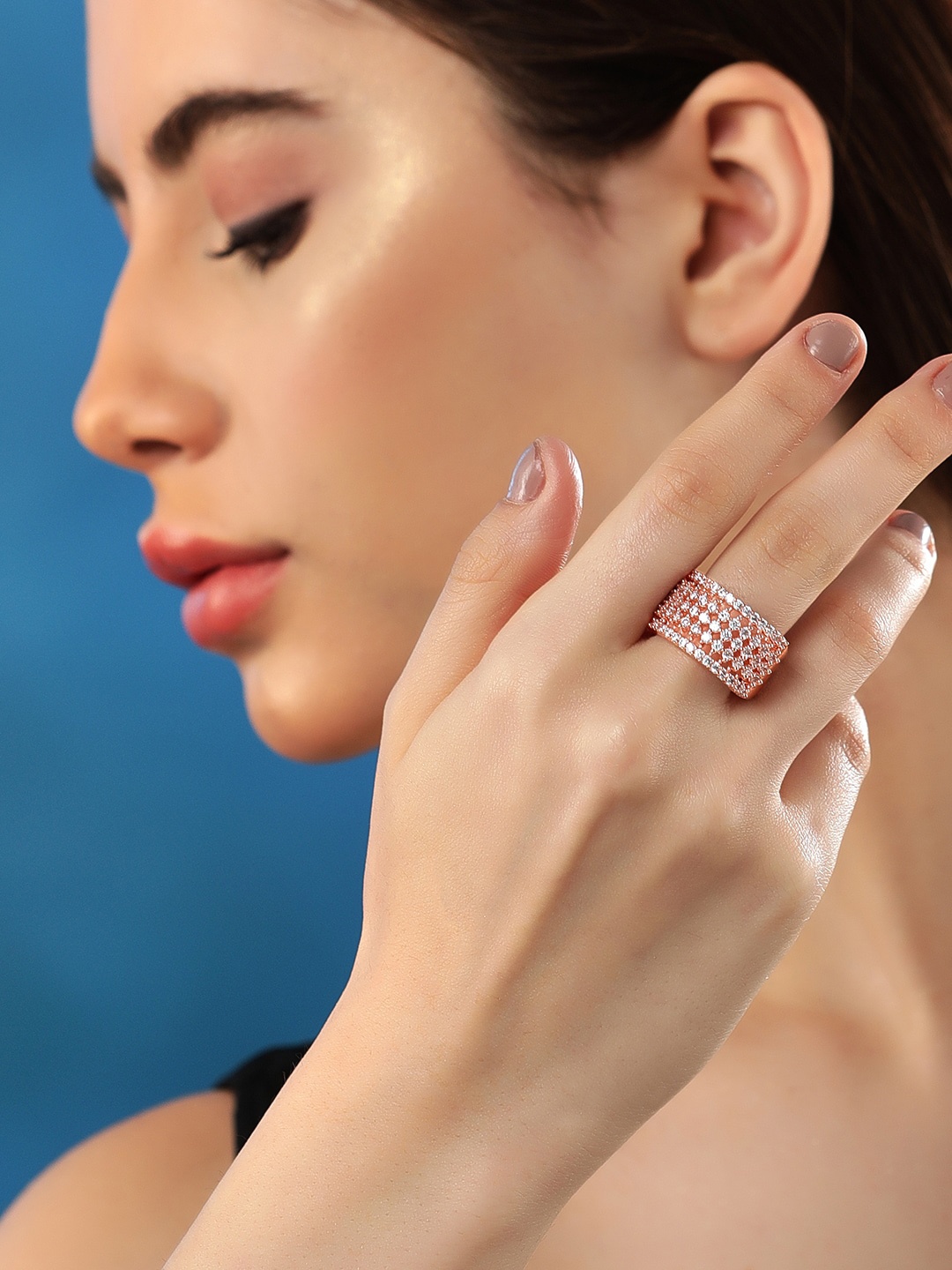 

Rubans Rose-Gold-Plated High-Quality Cubic Zirconia Finger Ring