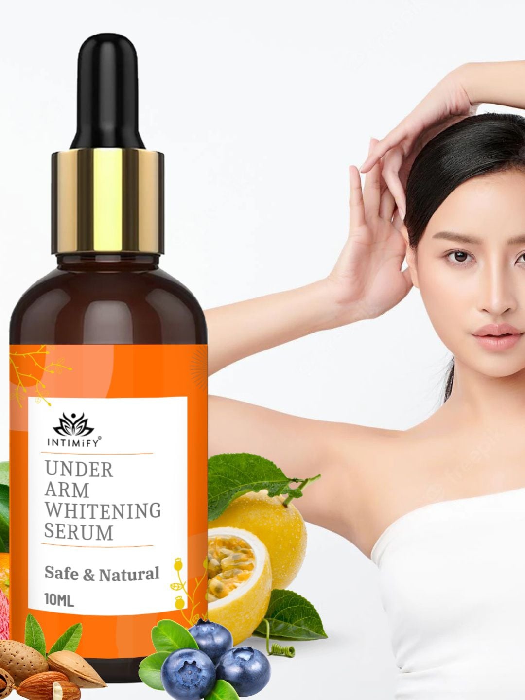 

INTIMIFY Safe & Natural Underarm Whitening Serum with Blueberry & Lemon - 10 ml, Orange