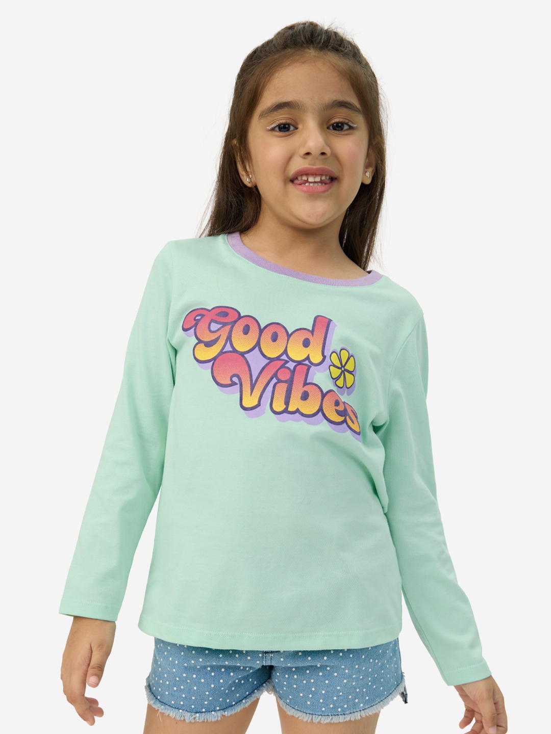 

The Souled Store Girls Typography Printed Round Neck T-shirt, Green