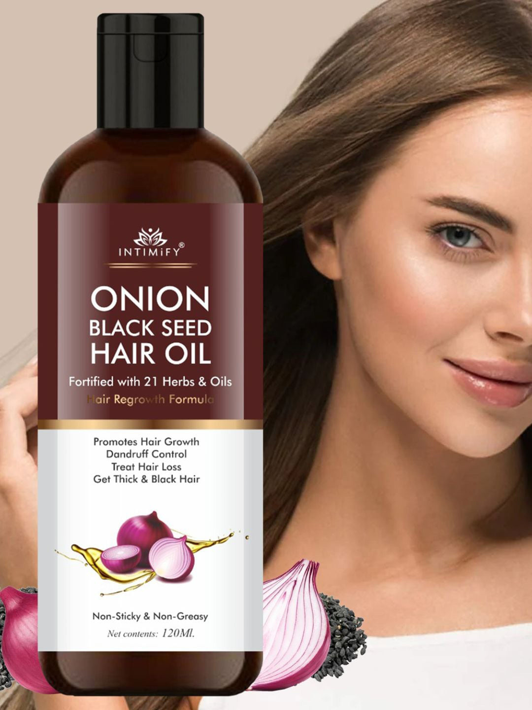 

INTIMIFY Onion Black Seed Hair Oil - 120 ml, Brown