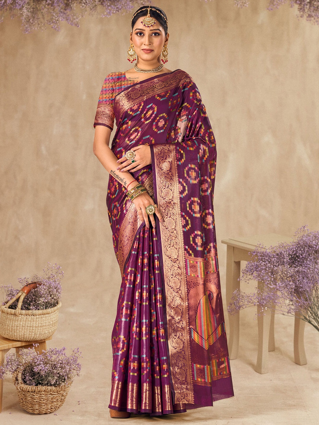 

KIMISHA Woven Design Zari Organza Saree, Purple