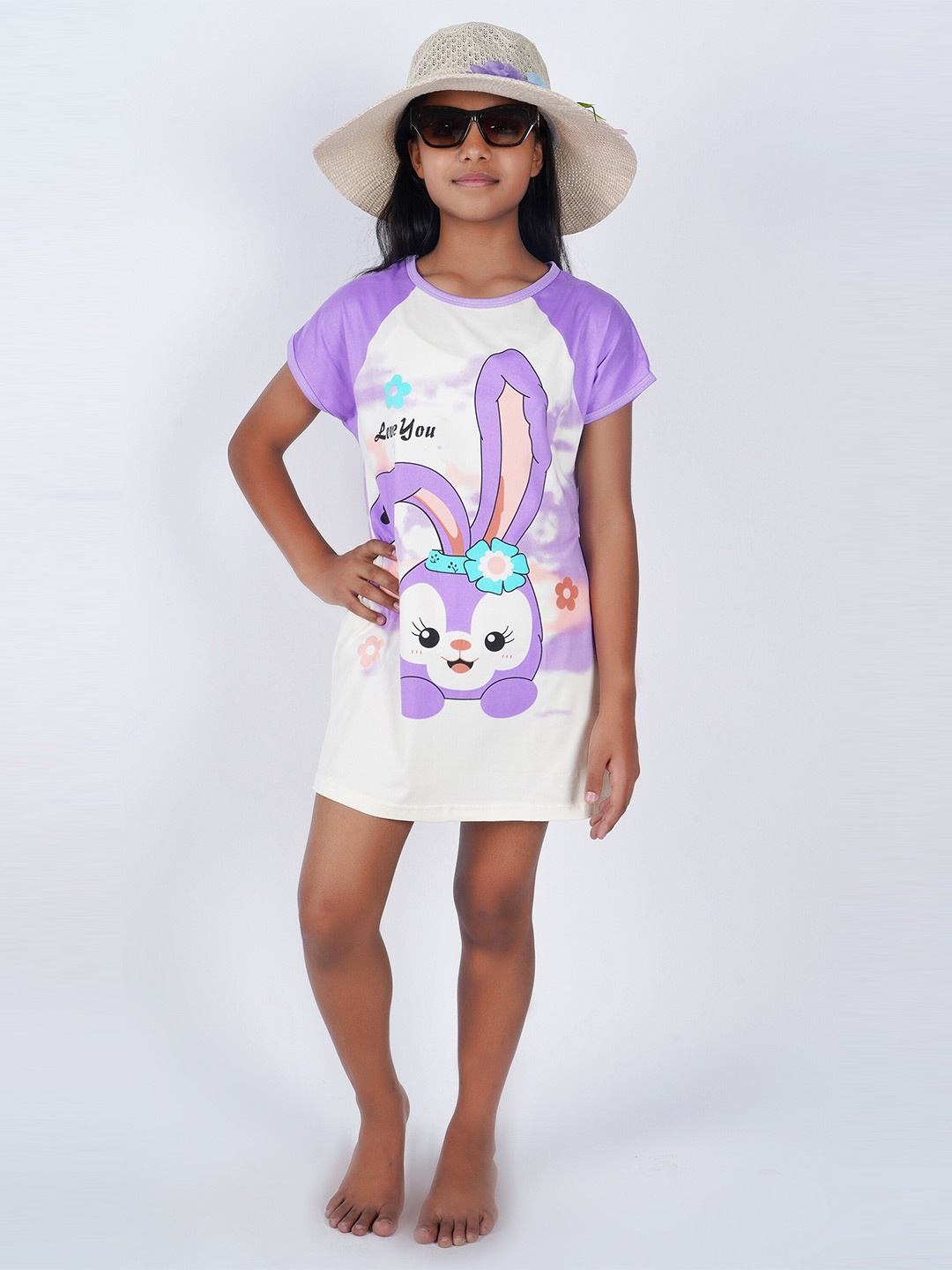 

BAESD Girls Kaftan Polo Top Graphic Printed Round Neck Cotton Top, Purple
