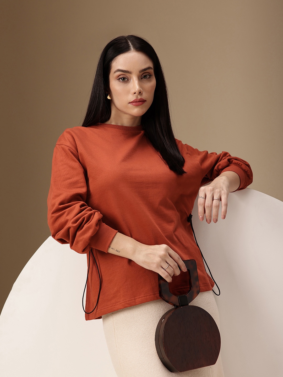 

Chemistry Pure Cotton Toggle Detailed Sweatshirt, Rust
