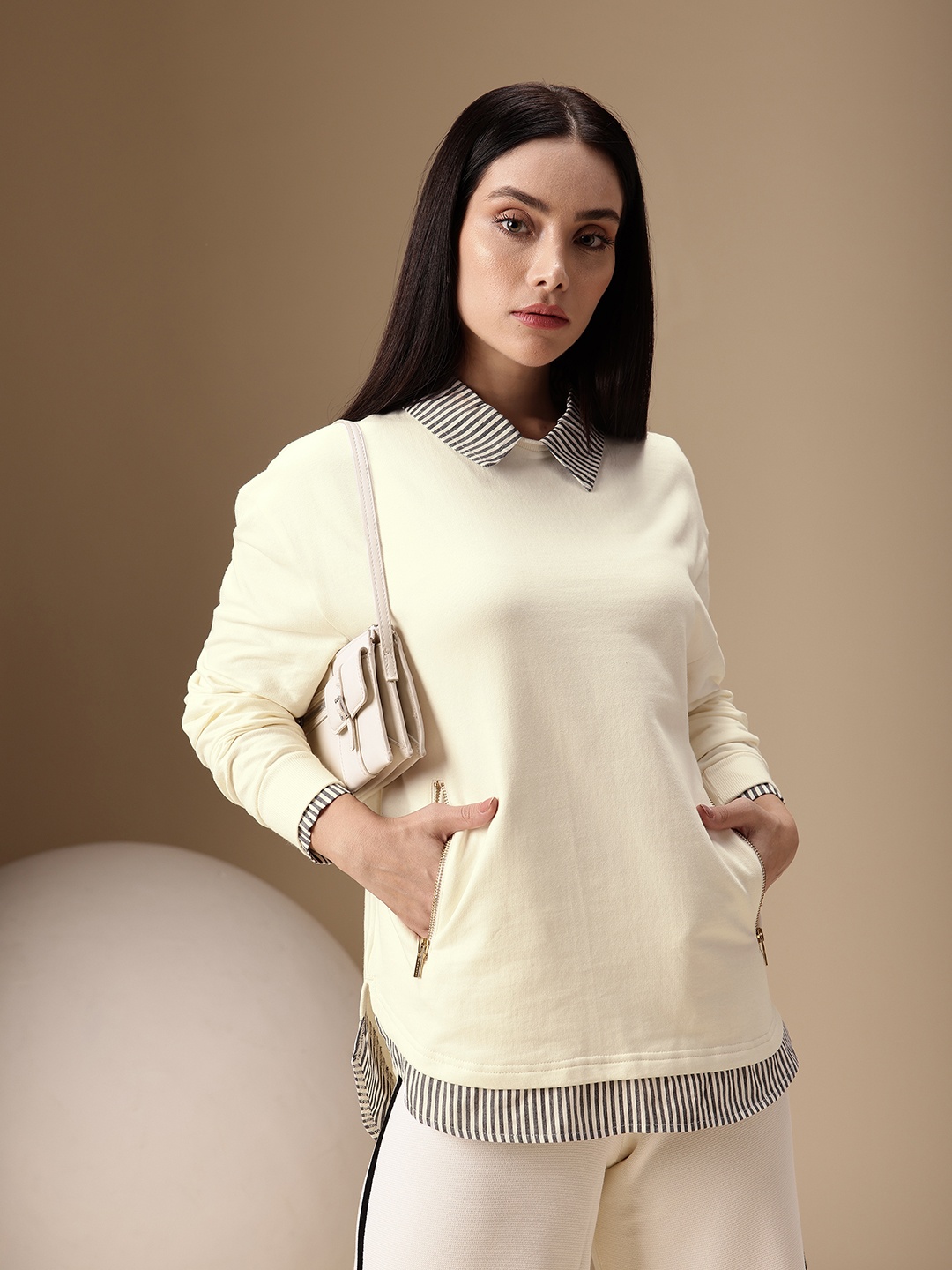 

Chemistry Pure Cotton Shirt Collar Sweatshirt, Off white