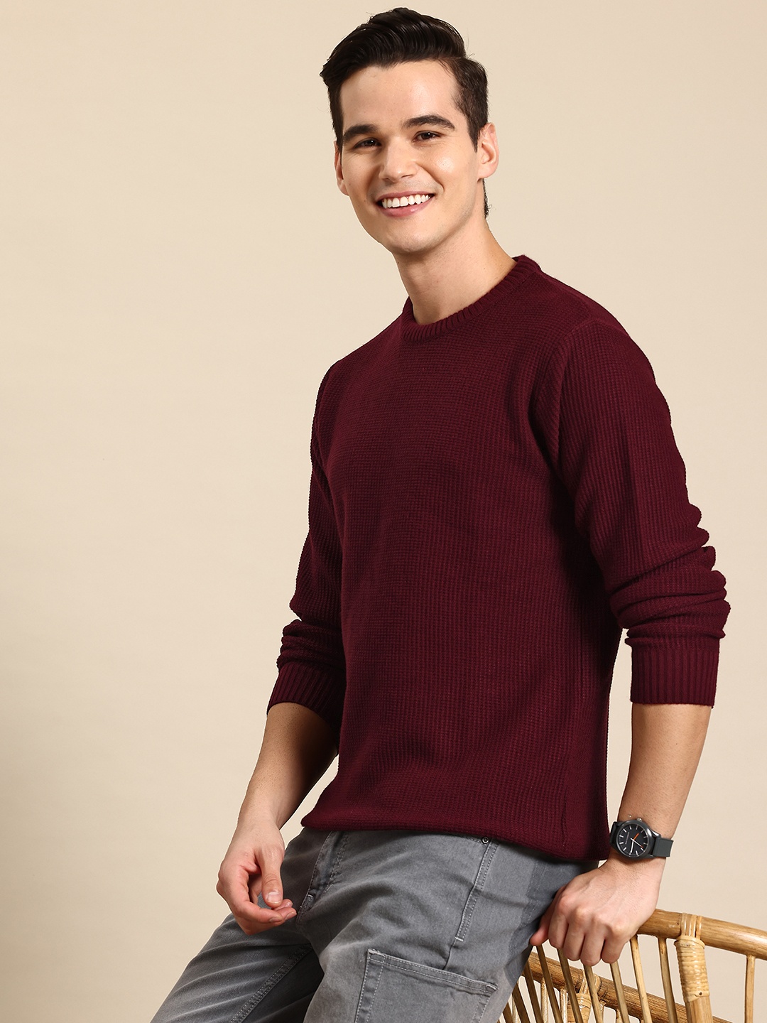 

Mast & Harbour Textured Pullover, Maroon