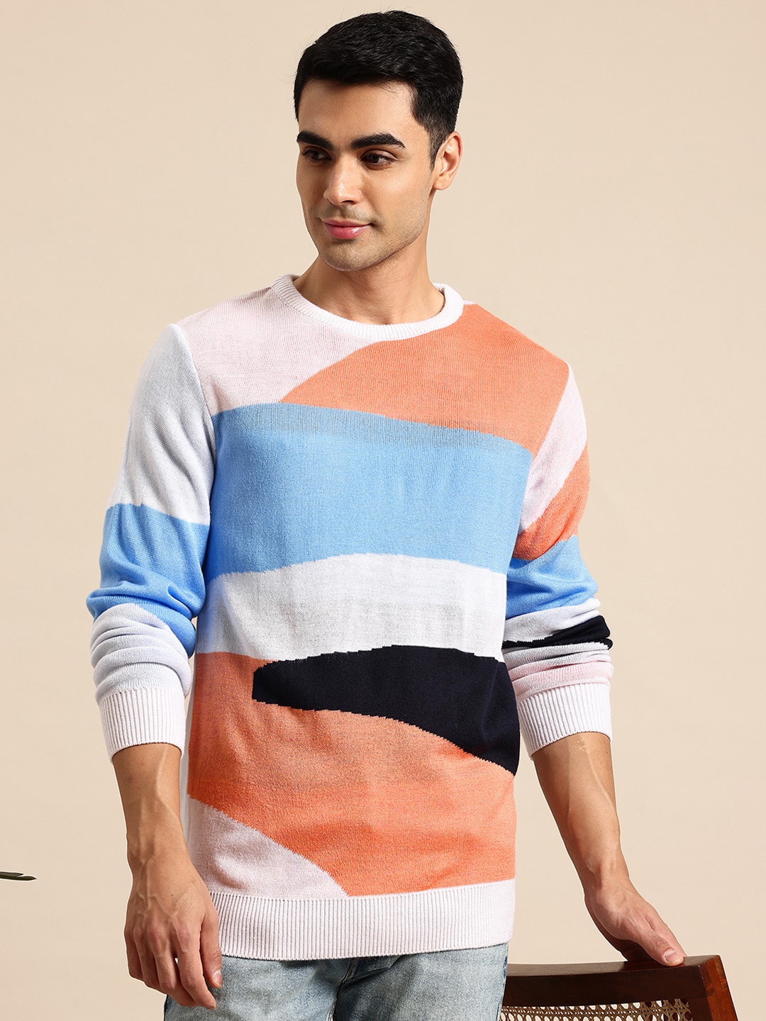 

Mast & Harbour Colourblocked Longline Pure Acrylic Pullover, White