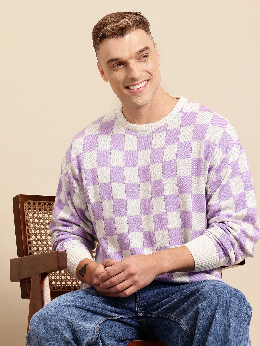 

Mast & Harbour Checked Sweater, Lavender