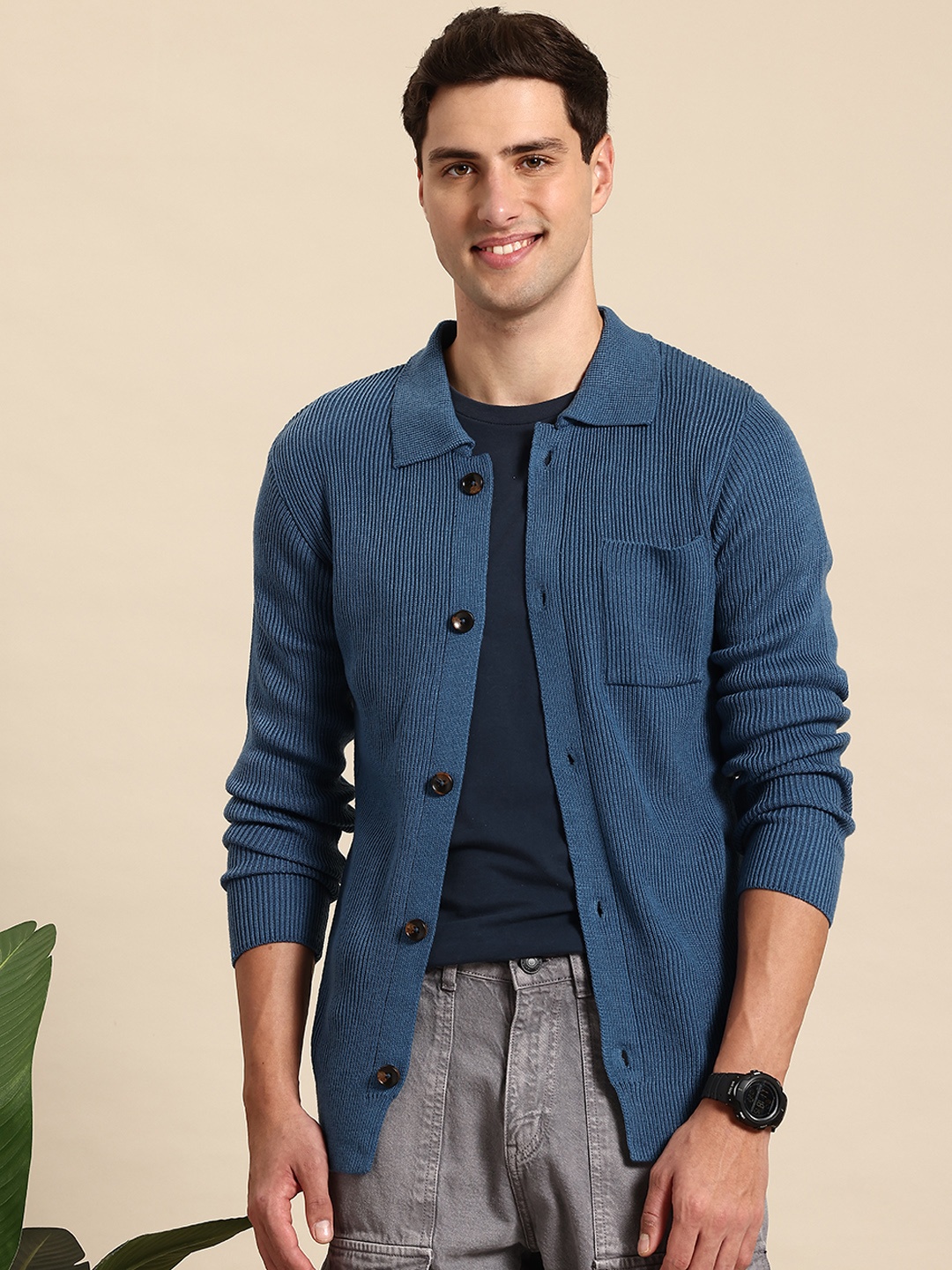 

Mast & Harbour Chest Pocket Longline Cardigan, Blue