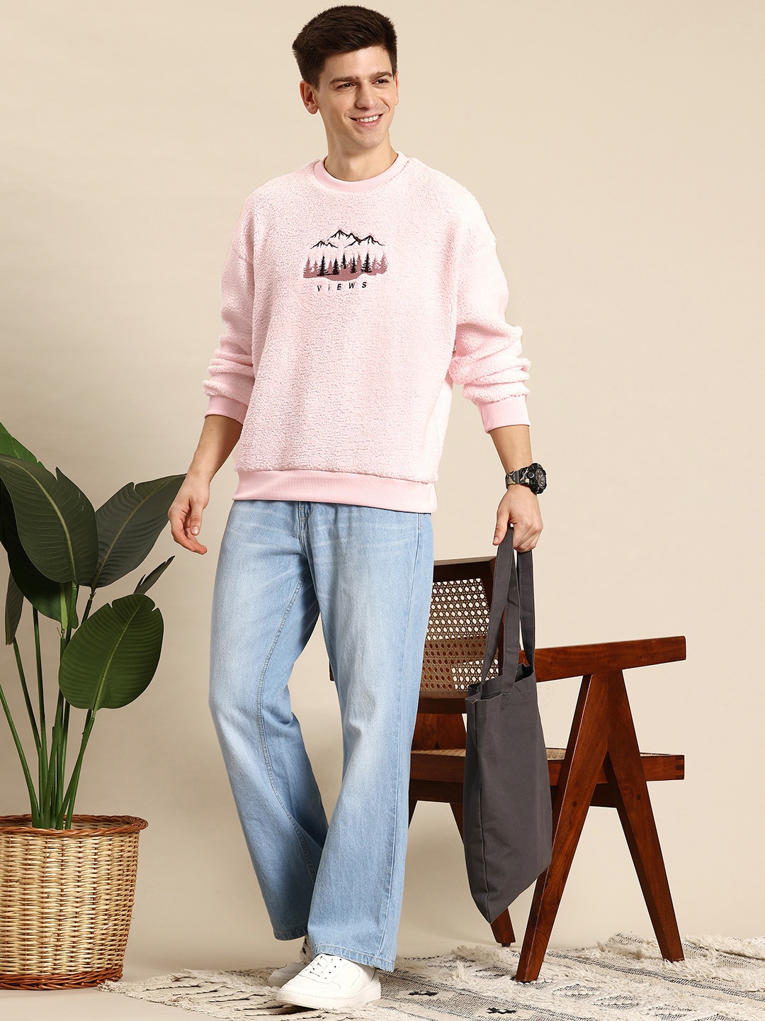 

Mast & Harbour Embroidered Fleece Sweatshirt, Pink