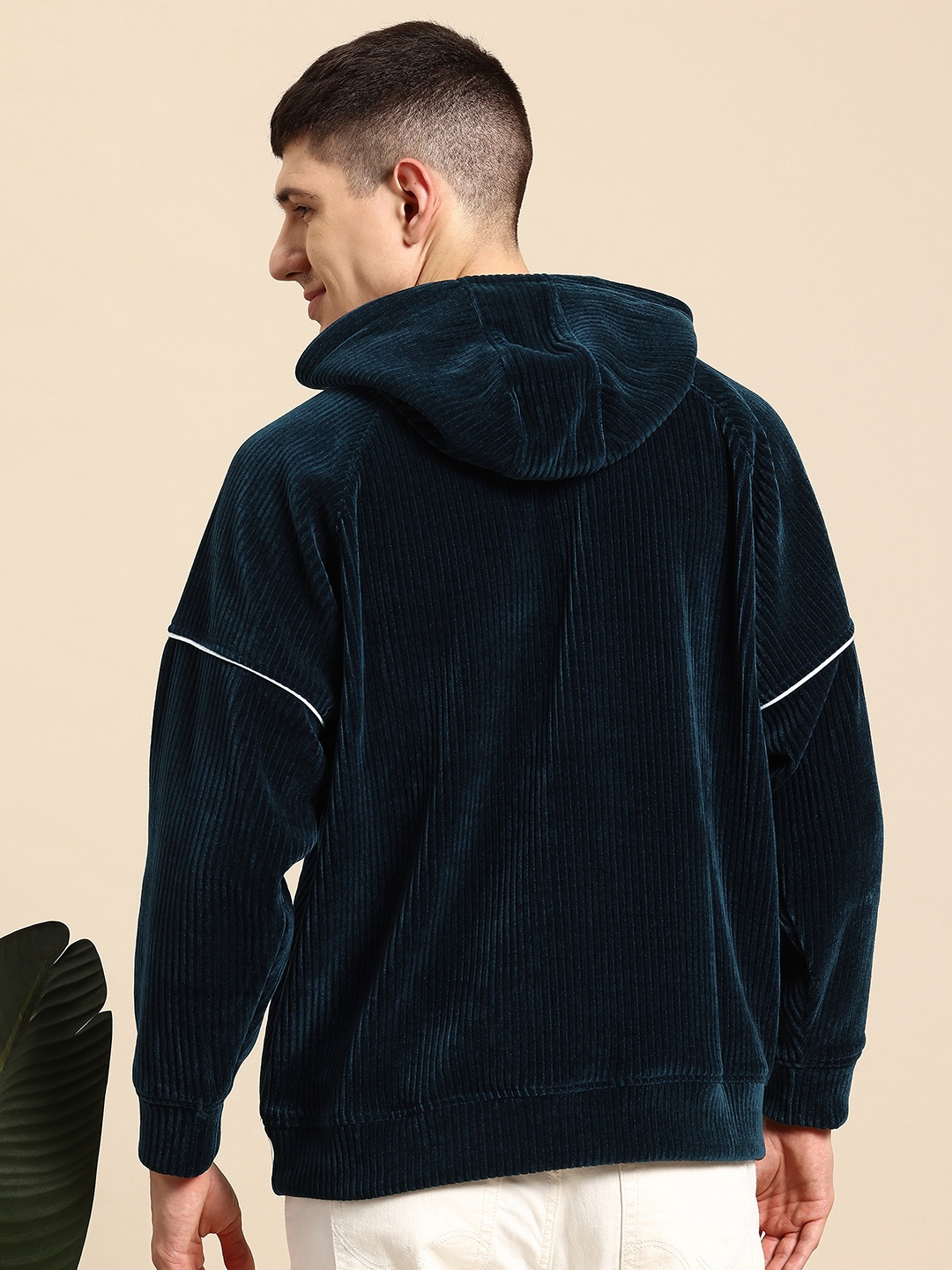 

Mast & Harbour Men Hooded Corduroy Sweatshirt, Navy blue