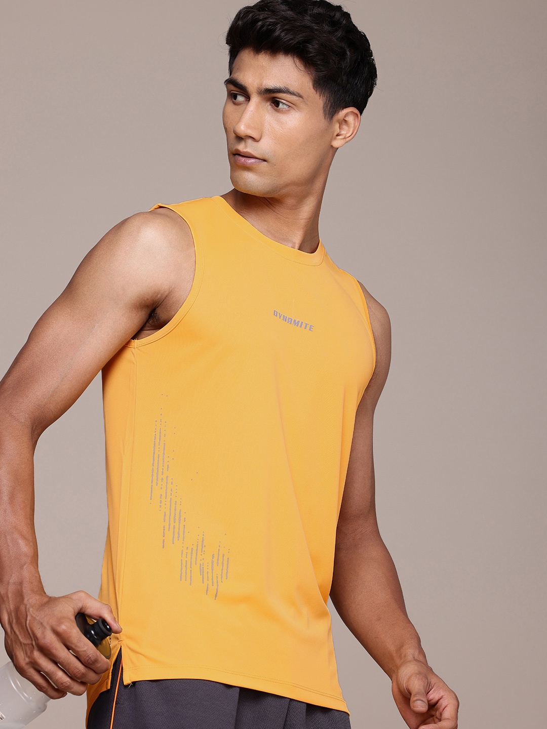 

WROGN ACTIVE Sleeveless Printed Slim Fit T-shirt, Yellow
