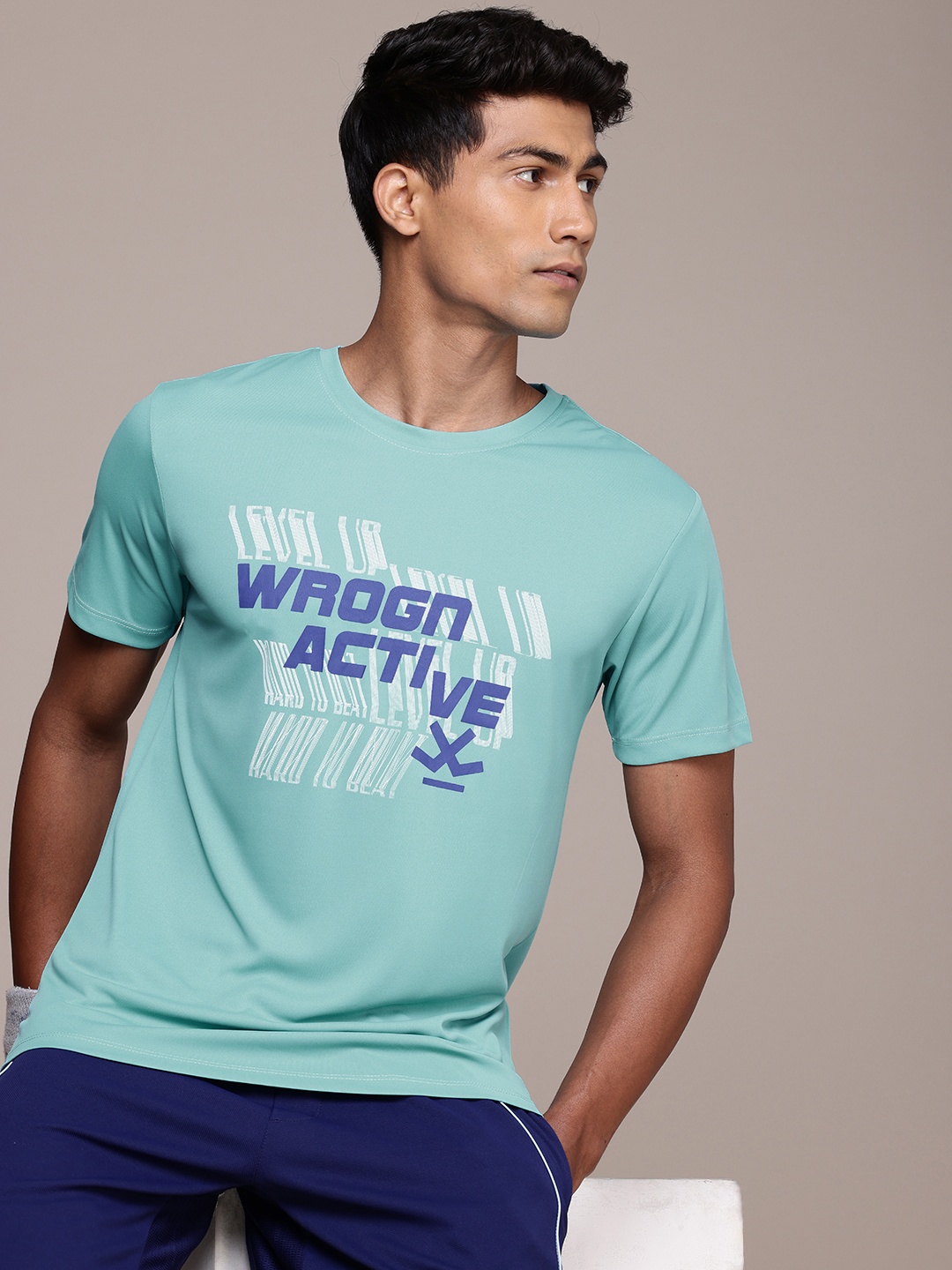 

WROGN ACTIVE Men Brand Logo Printed T-shirt, Turquoise blue