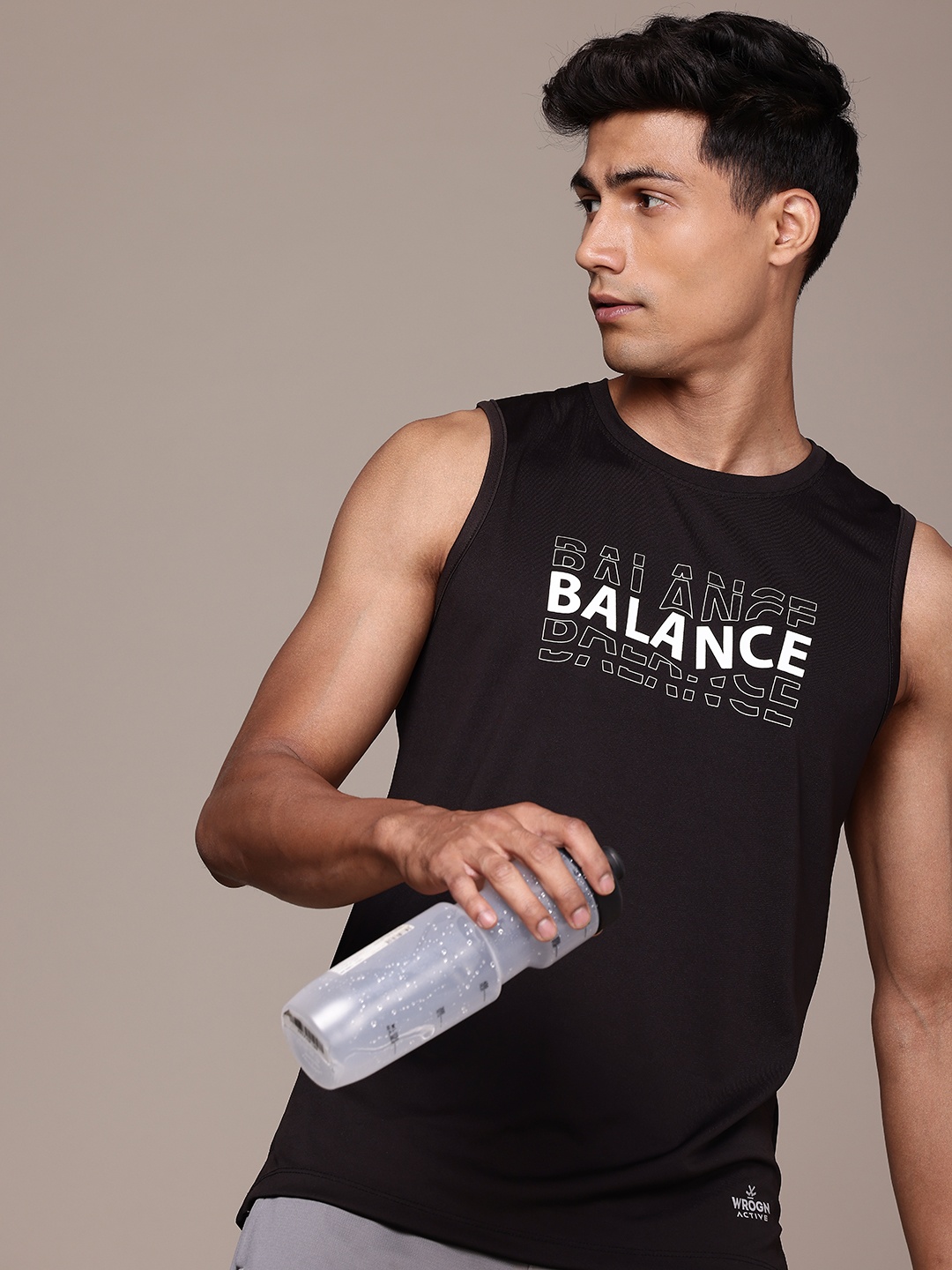 

WROGN ACTIVE Typography Printed Sleeveless Slim Fit T-shirt, Black