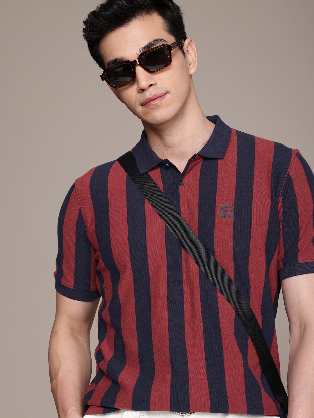 

WROGN Striped Polo Collar Pure Cotton Slim Fit T-shirt, Maroon