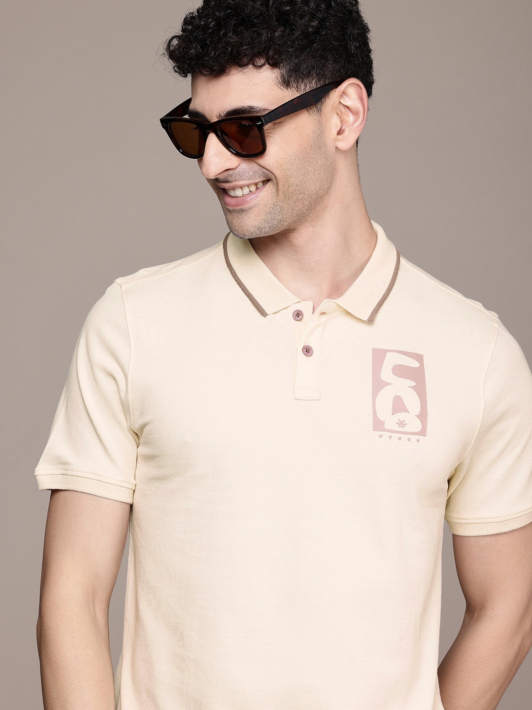 

WROGN Polo Collar Pure Cotton T-shirt, Cream