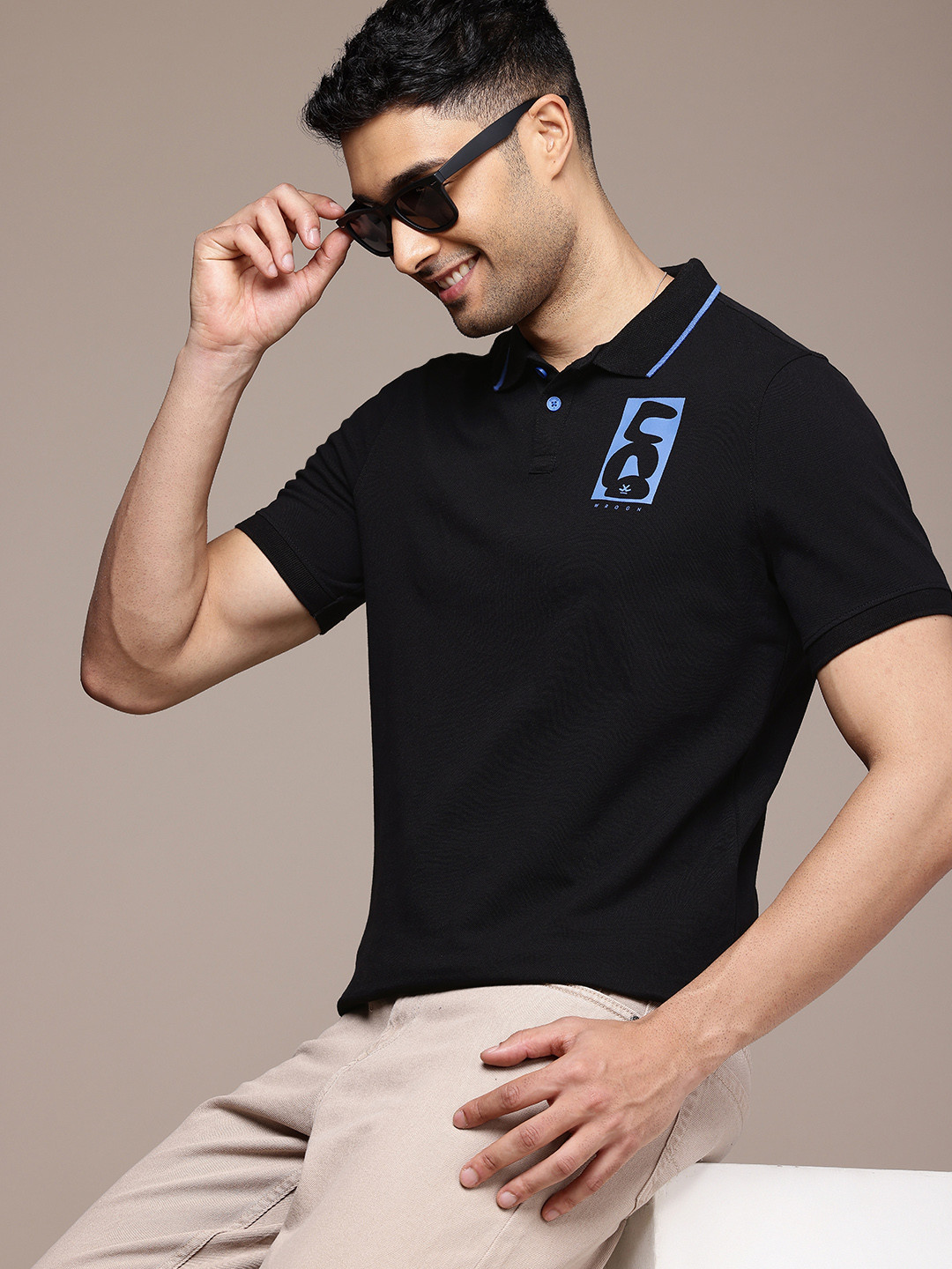 

WROGN Polo Collar Pure Cotton T-shirt, Black