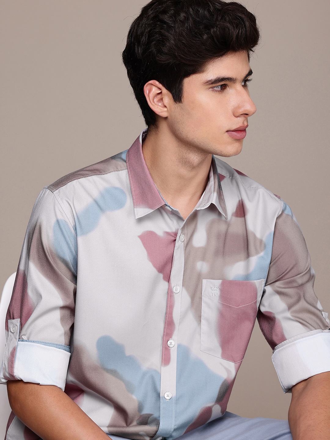 

French Connection Slim Fit Abstract Printed Shirt, Grey