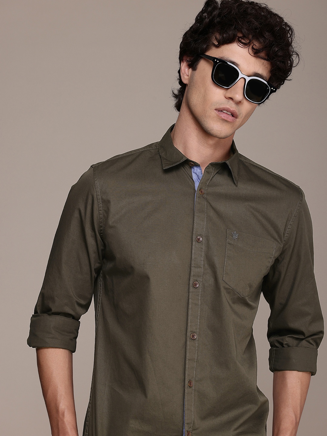 

French Connection Pure Cotton Slim Fit Opaque Casual Shirt, Olive